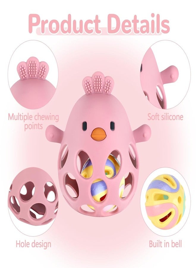 Onomie Baby Teething Chick Toy, Upgraded Easy Grasp Silicone Teething Rattle Ball Toy for Babies Over 3 Months, 100% Food Grade, Gift for Infant Boys and Girls 0-6-12 Months (Dark Pink) - Image 3